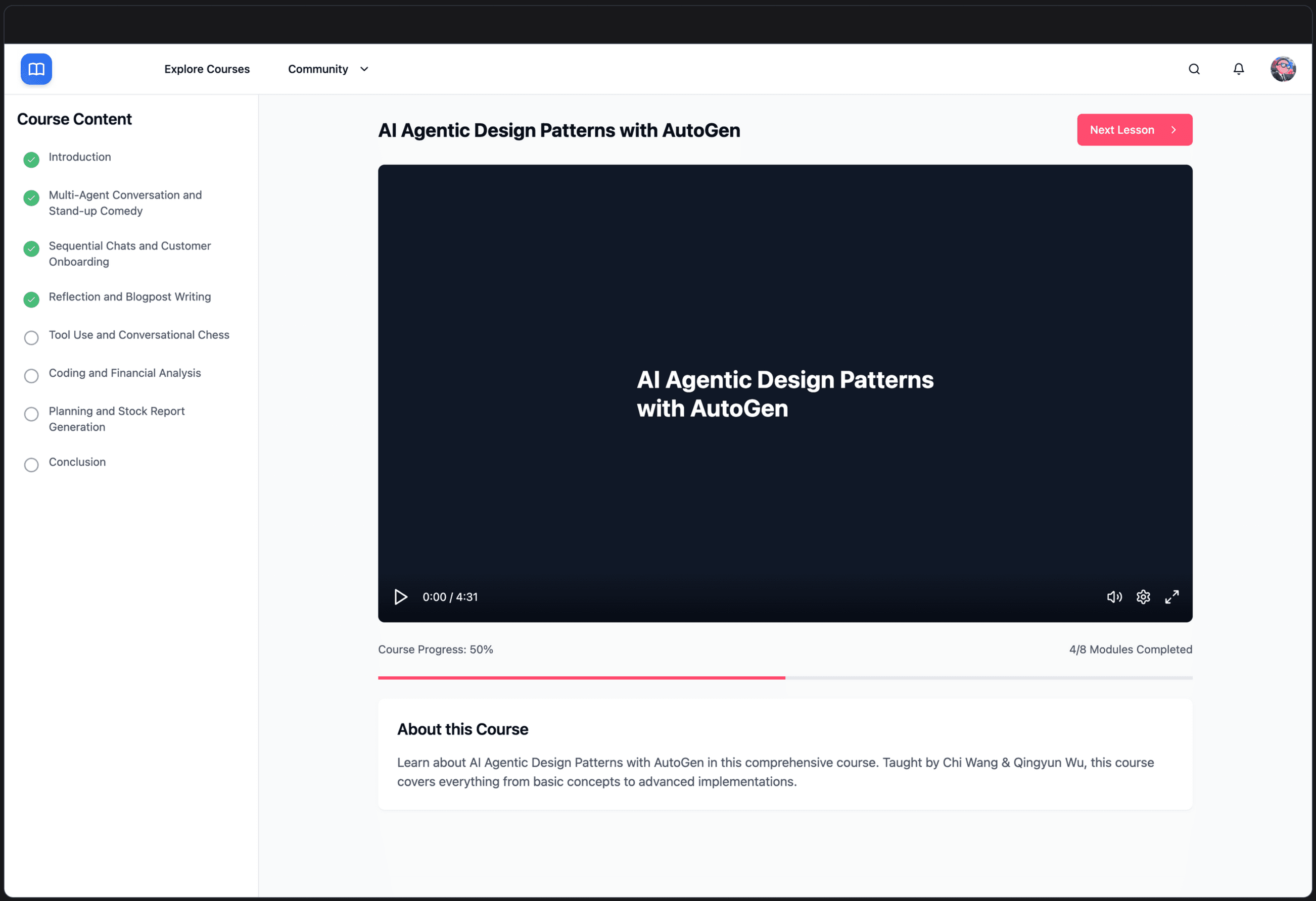 Course platform interface demonstration